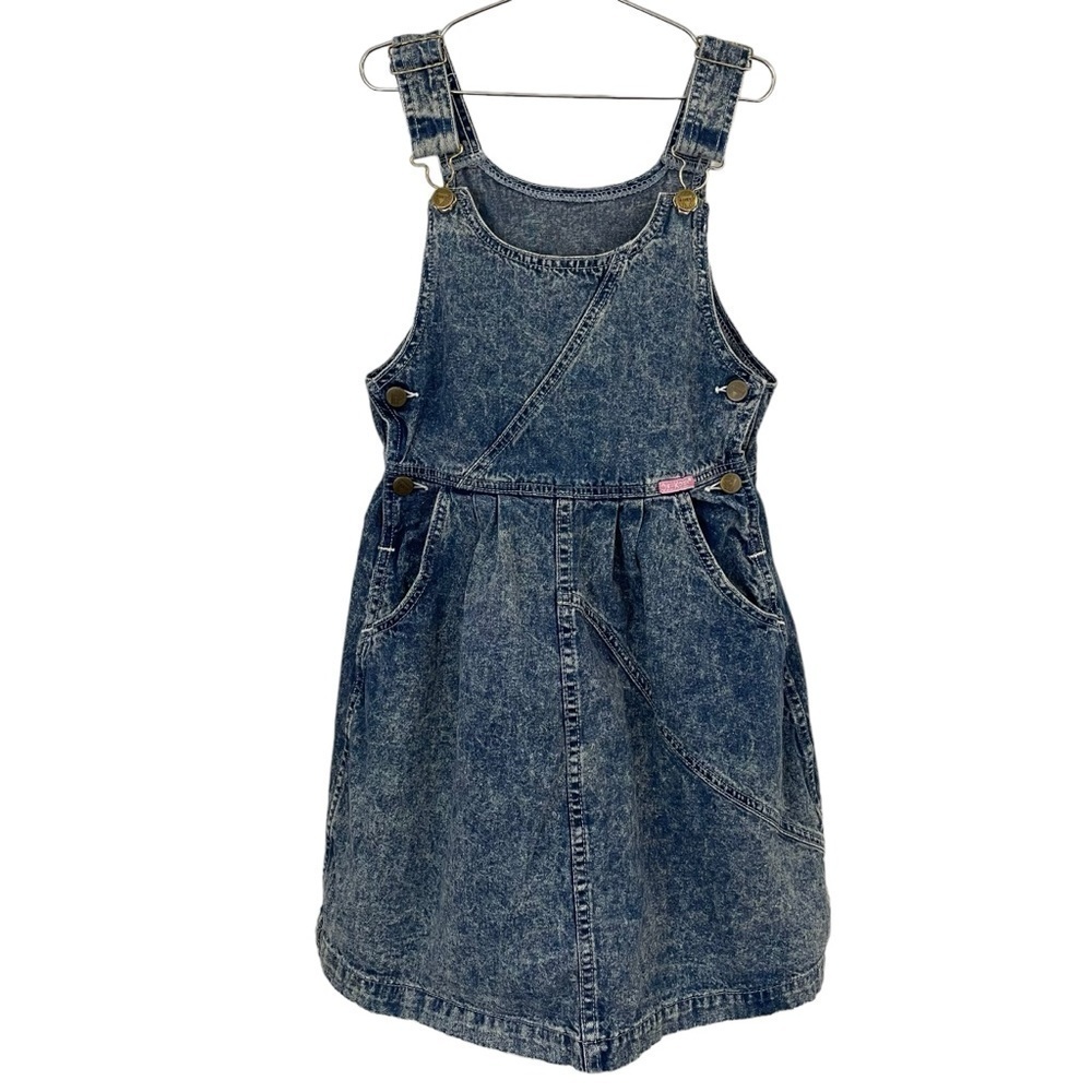 Vintage Oshkosh Acid Wash Overall Dress Girls Sz 10 Blue Jean Made in USA Cute!